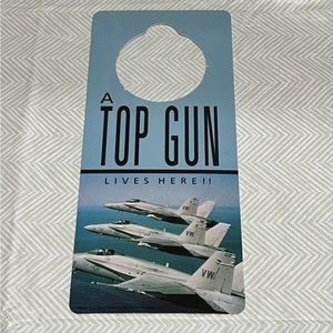 Vintage A Top Gun Lives Here Fighter Jet Retro Doorknob Door Hanger Collectible